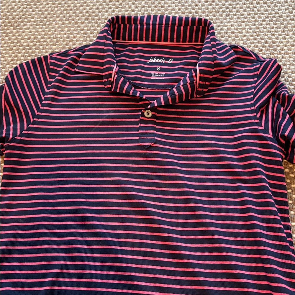 johnnie-O Navy and Pink Striped Polo